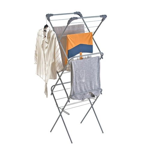 Grey folding clothes airer - clothes,